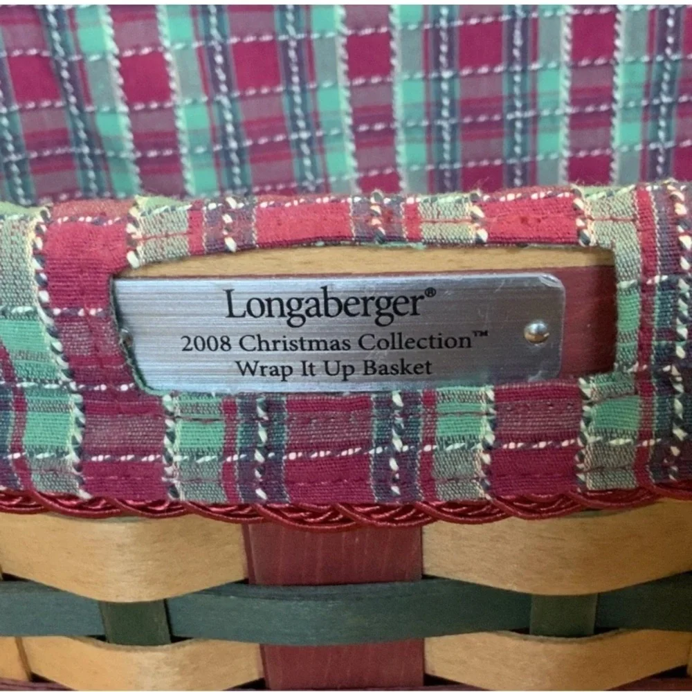 Longaberger 2008 Christmas Wrap It Up Basket bow liner plaid red green